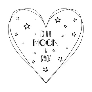 浪漫的報價愛你到月球和背面的簡約素描刻字組成手繪與心，星星和文字書法的版式設計情人節的概念藝術