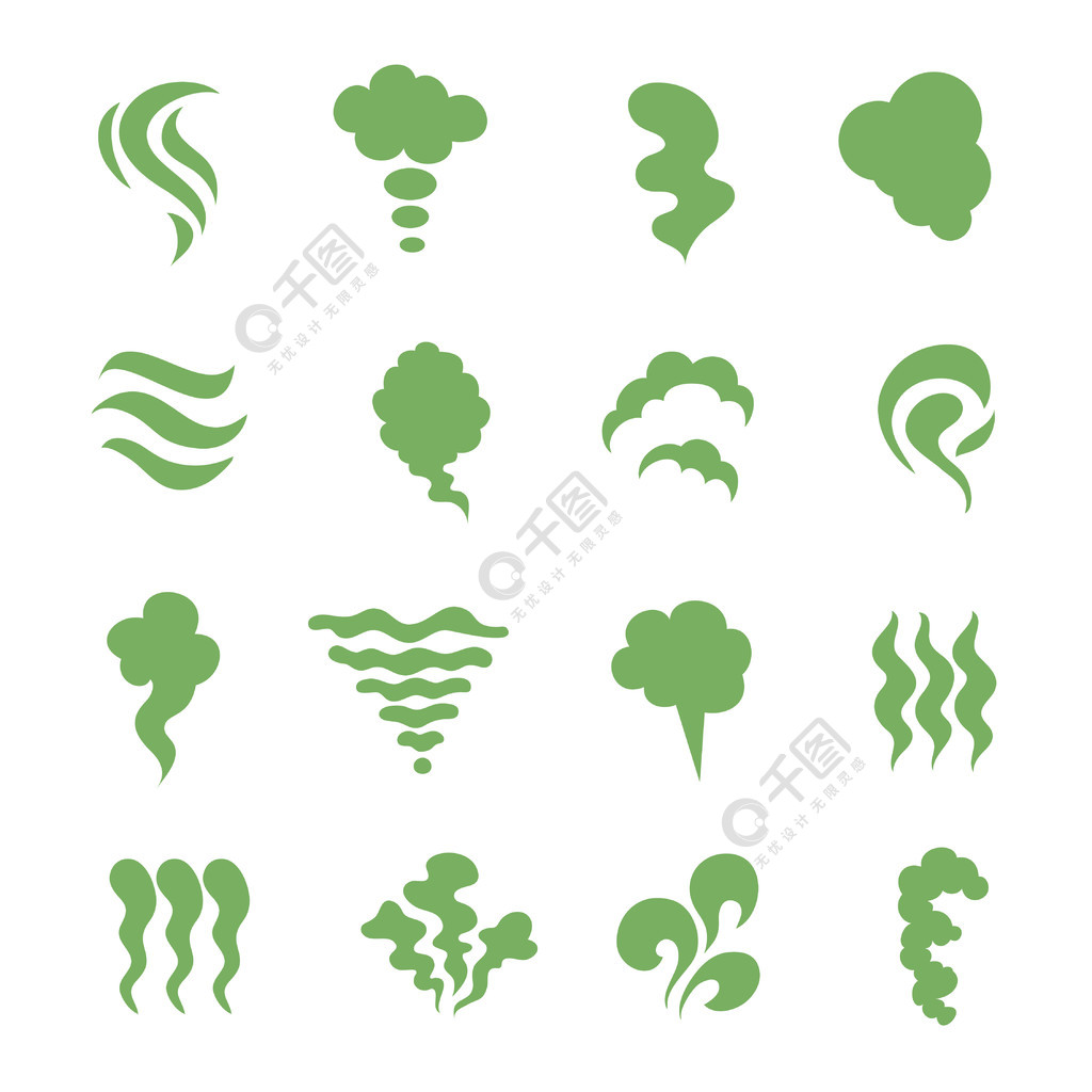 气味的图标蒸出恶臭蒸气和蒸煮蒸汽绿色过期的食物气味孤立的符号绿色