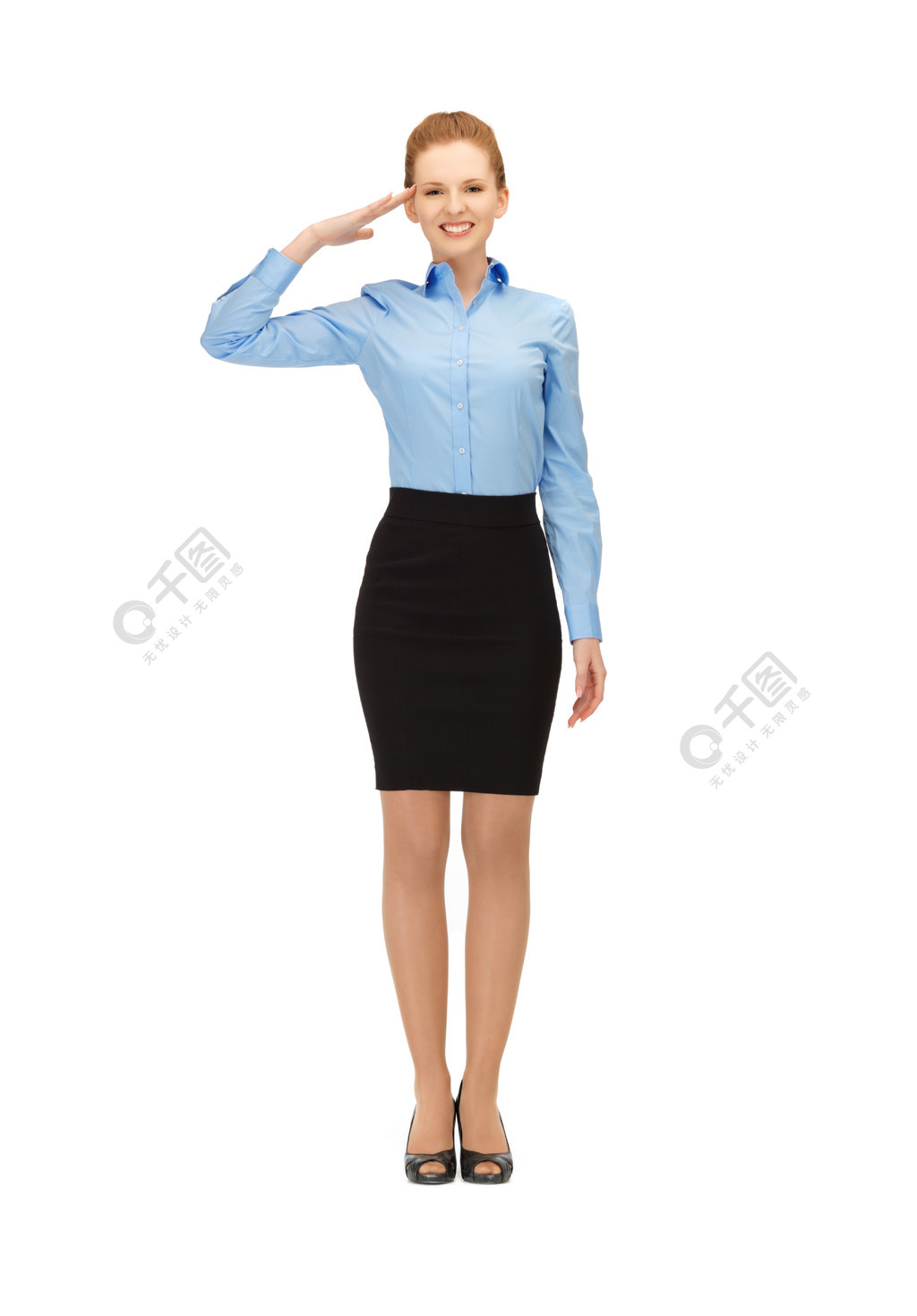快乐和微笑的空姐做敬礼的手势