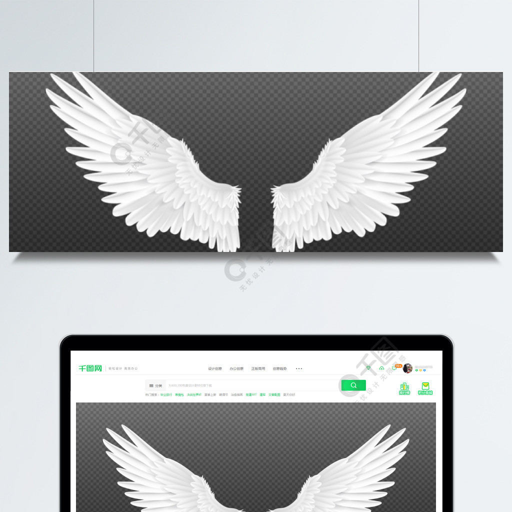 现实的天使的翅膀白色隔绝了对猎鹰翼,3d鸟翼设计模板矢量概念白色
