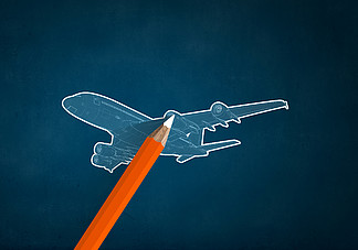 飛機設計飛機在彩色背景上的鉛筆素描畫
