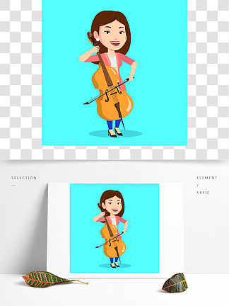 人微笑的女音乐家矢量平面设计插画方形的布局大提琴演奏矢量图的女人