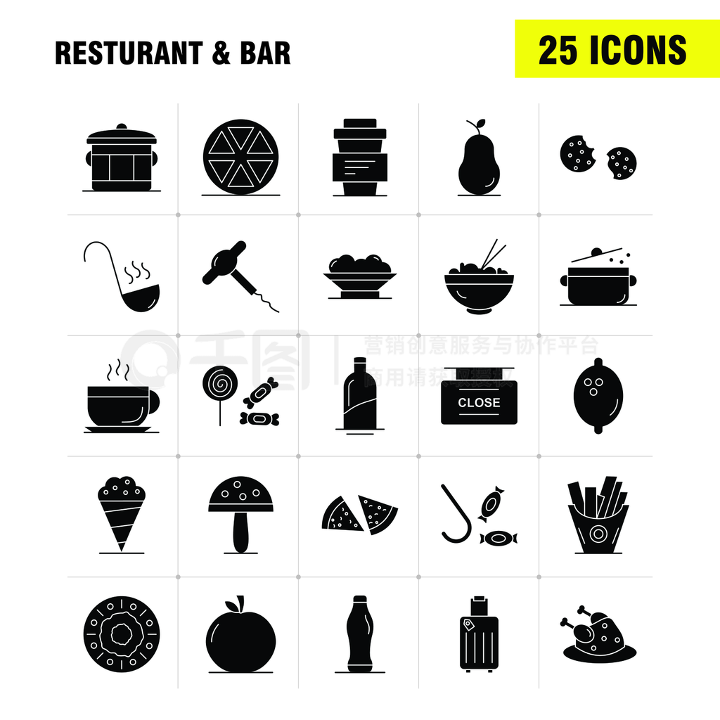 WebӡƶUX UI׼Restaurant and Bar Solid Glyph Icon磺ʳ飬ԶʳʳԶͼ-ʸ