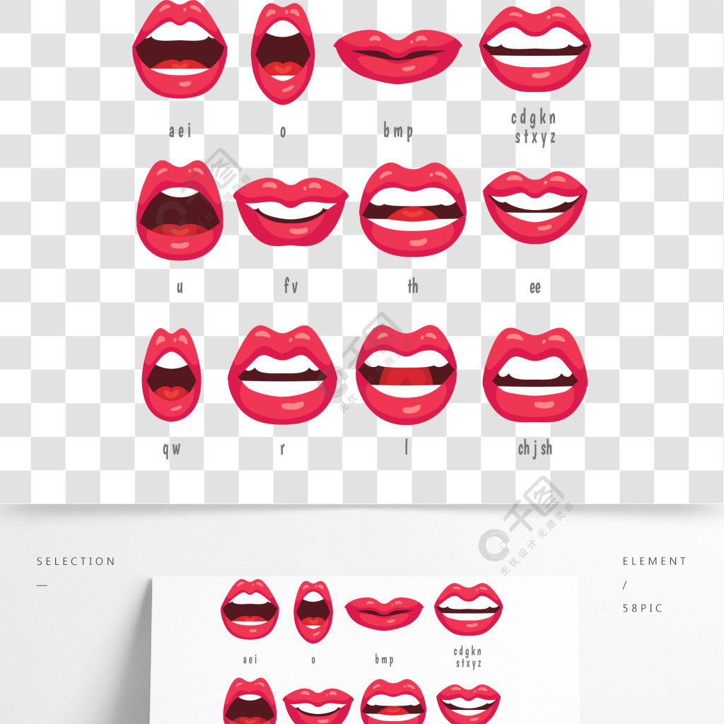 嘴巴动画嘴唇同步动画音素为卡通说话的女人性格标志与红色嘴唇的嘴讲
