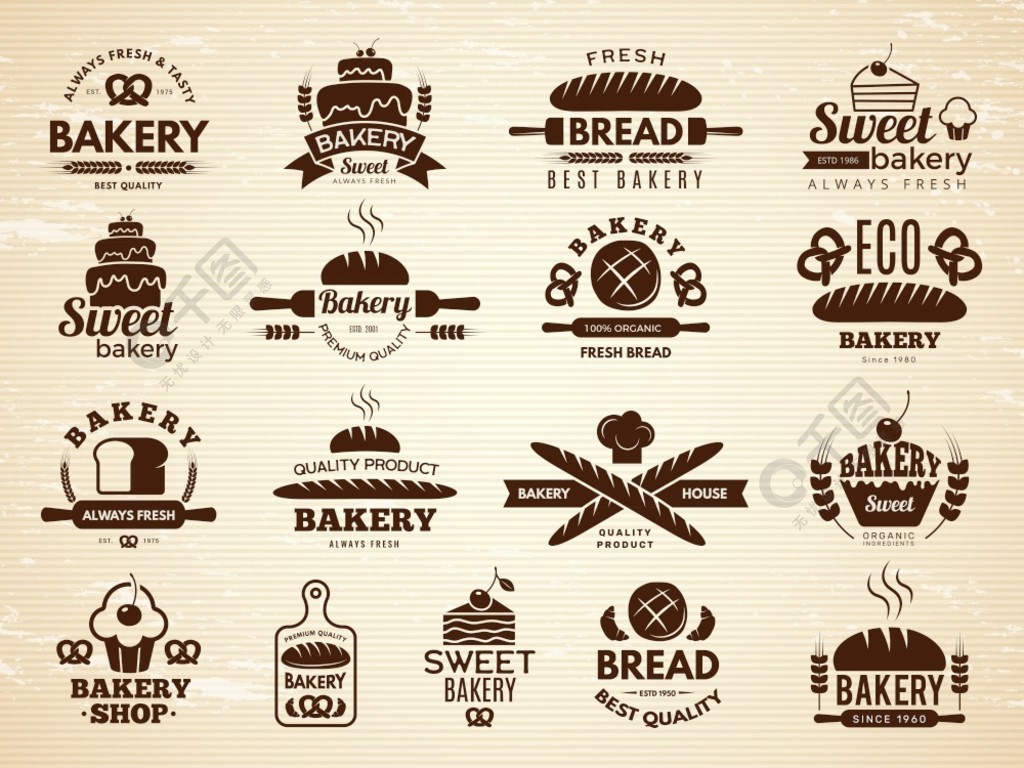 产品烘烤标志店面包店的标签糕点和蛋糕咖啡馆图标厨房食品烘焙产品