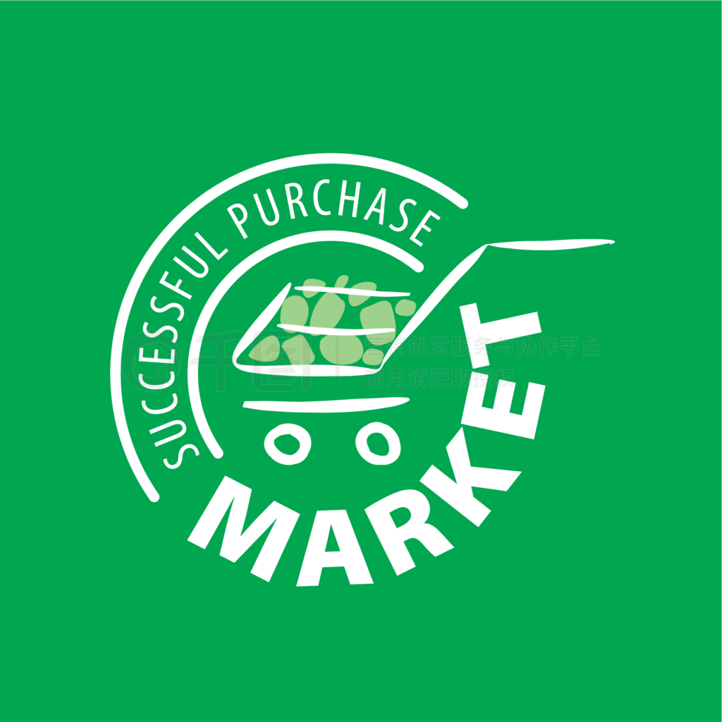 一个绿色正方形，上面有一个白色的市场标志，绿色背景上有一个白色字母，上面写着：贴纸-Paul Purchase Market