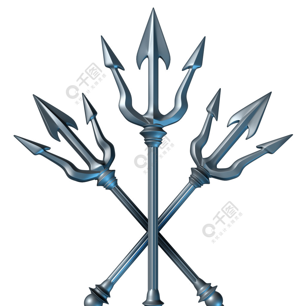 标志和波塞冬海神作为抓鱼或战斗的三维武器作为在白色背景隔绝的争论