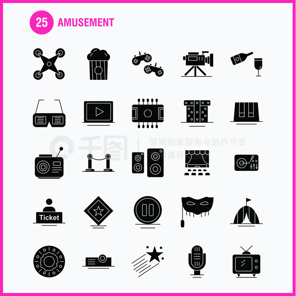 WebӡƶUX UI׼Amusement Solid Glyph Icon磺Ʊ֤ۣëӰԺ˻Ƶý壬ͼ-ʸ