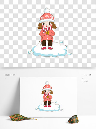 立冬时节在雪地中有点冷的小女孩