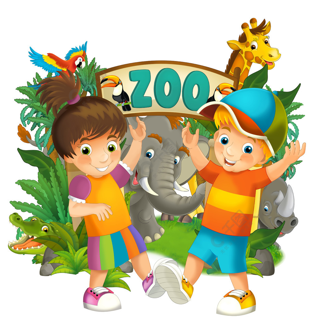 卡通动物园游乐园儿童插图