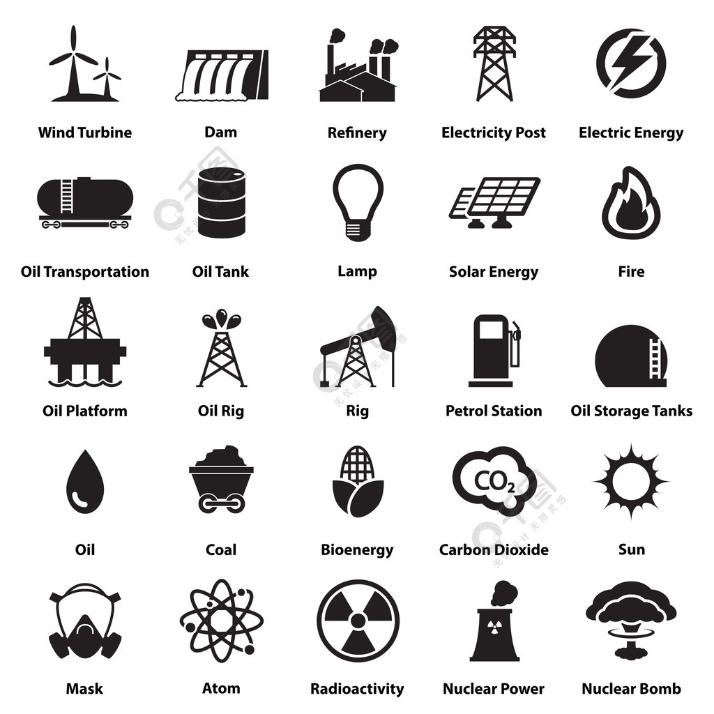能源电力电源图标标志和符号