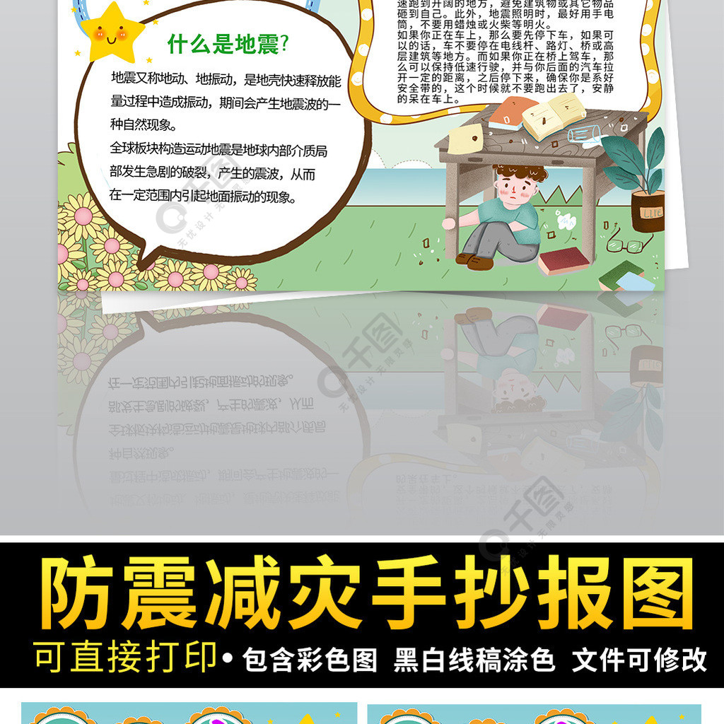 防震减灾小报地震安全知识竖版小报手抄报a4模板