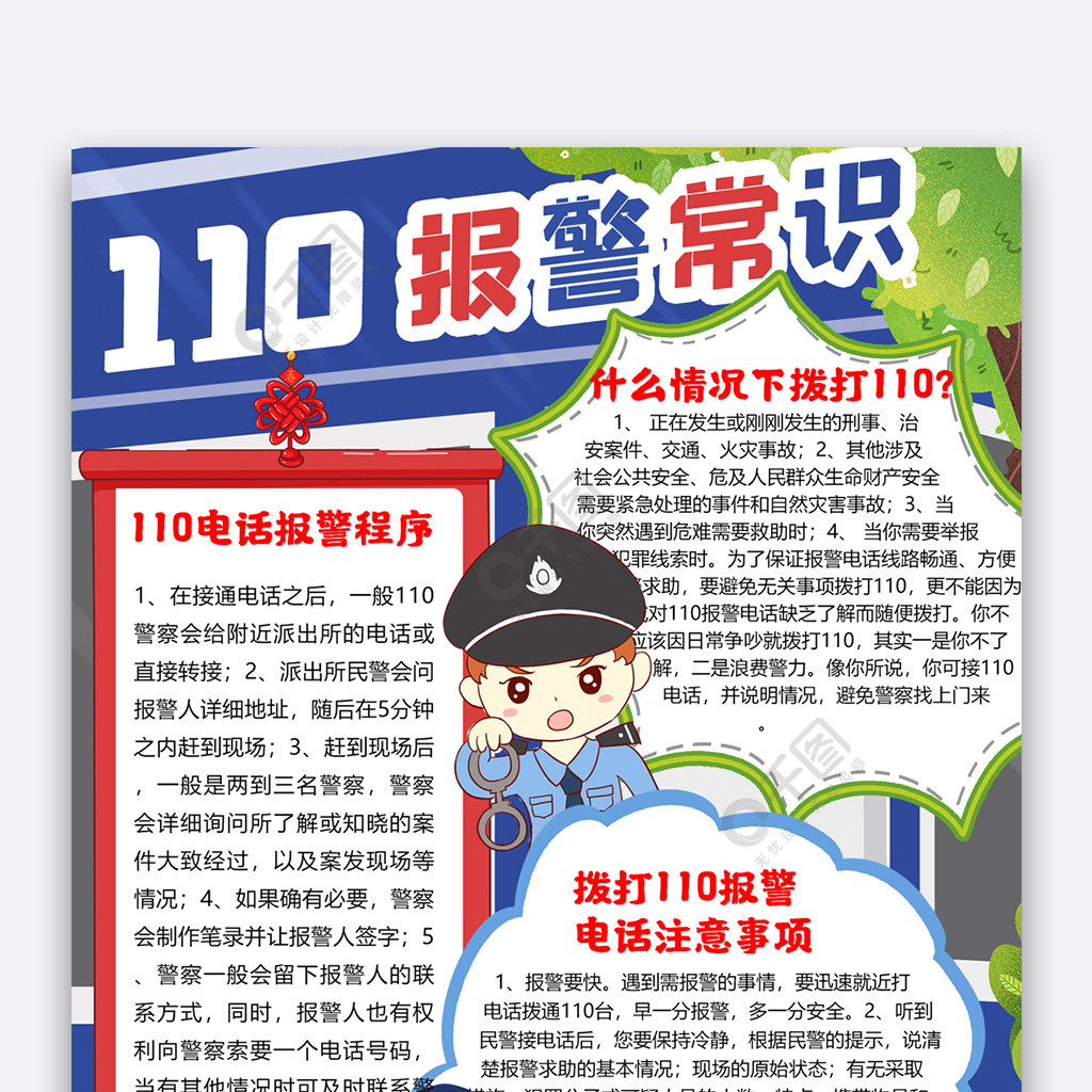 110安全手抄报简单图片