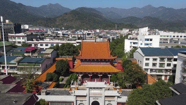 航拍湖南南岳衡山寺庙财神庙古建筑