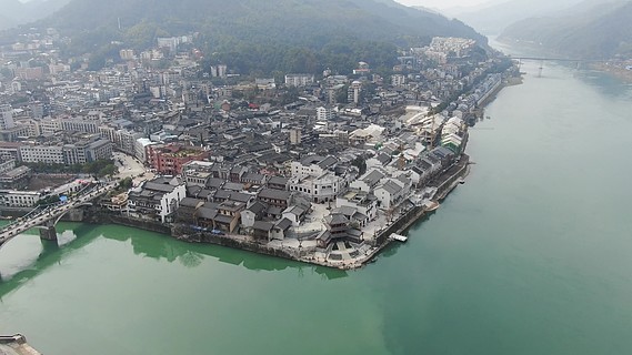 航拍湖南洪江古商城古建築4a景區