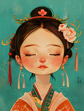 中国古代古典唯美古装美女手绘女子插画