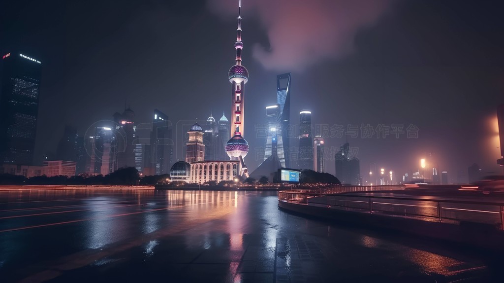 上海东方明珠大厦夜景航拍摄影