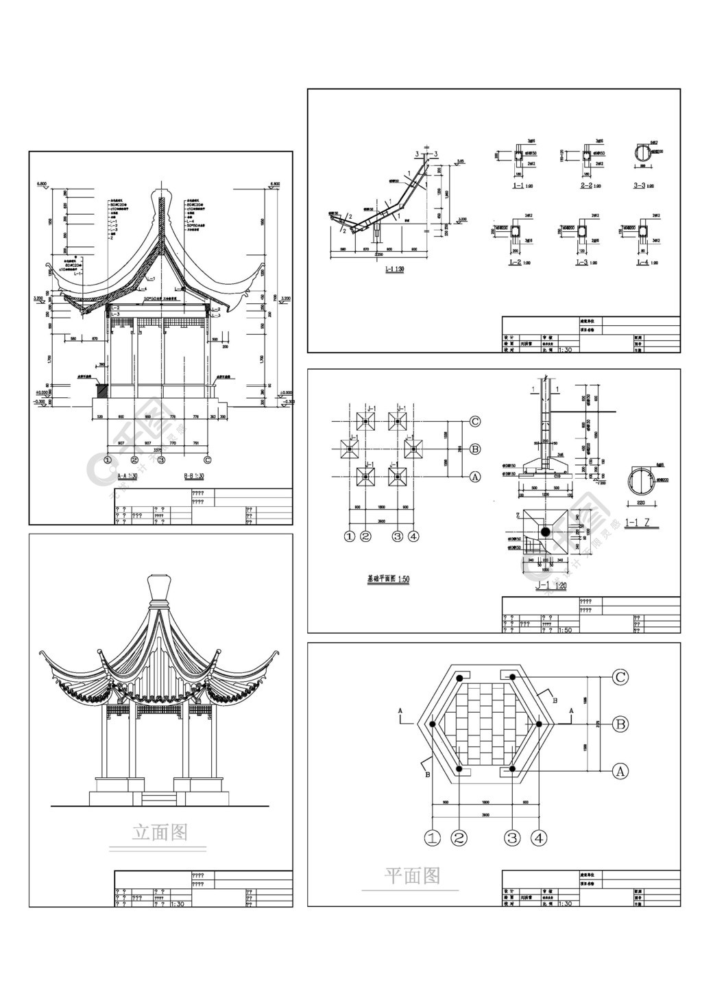 六角亭平面图手绘图片