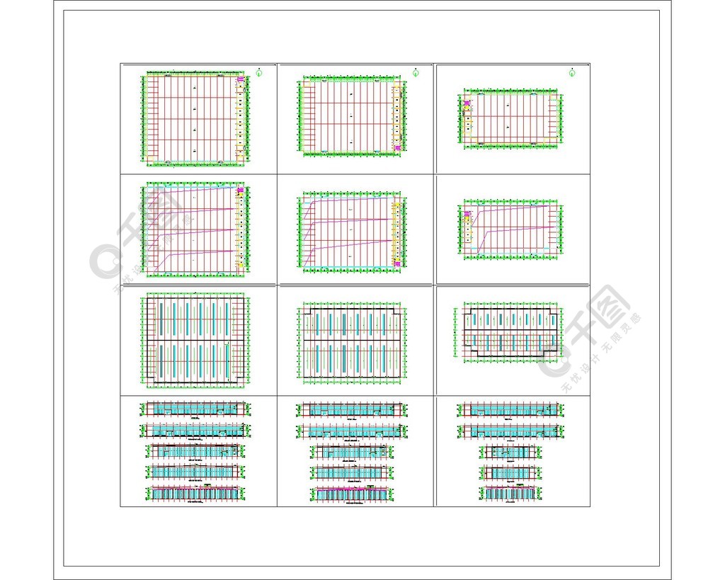 廠房屋面鋼結構施工平面圖設計圖免費下載_1600像素_dwg格式_編號