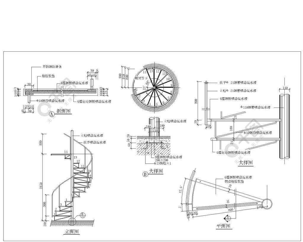 實用旋轉樓梯全套圖cad圖紙2年前發佈