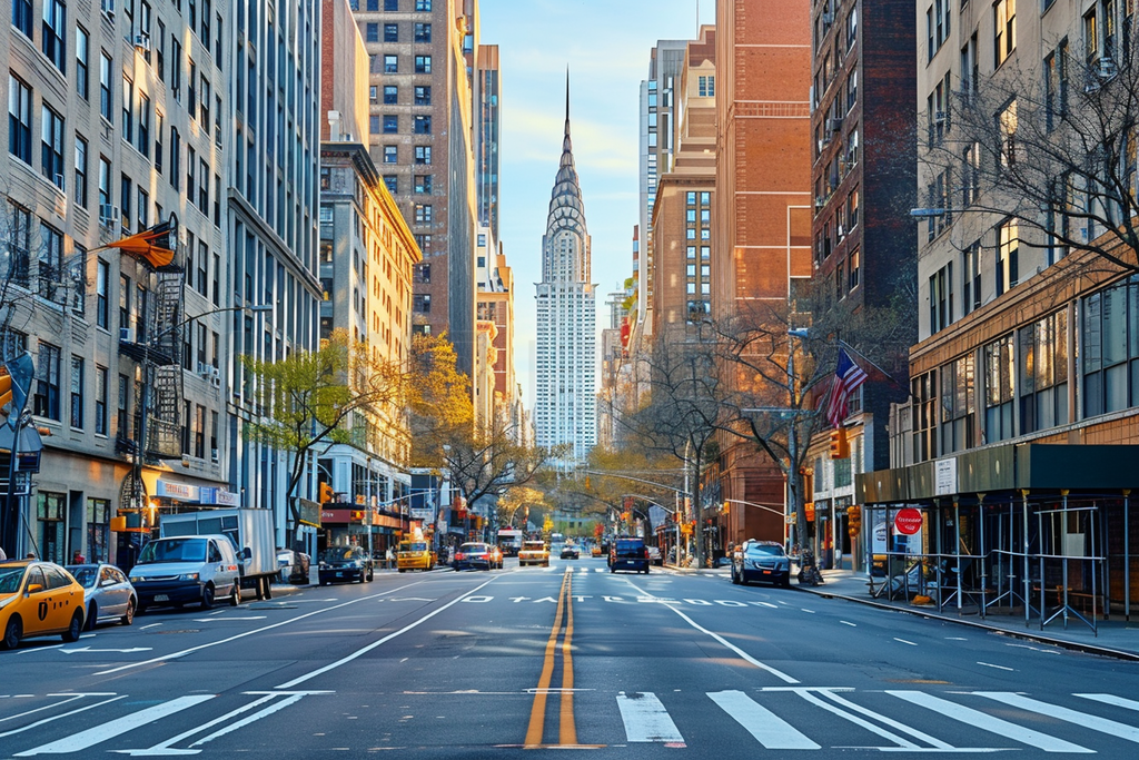 street in manhattan downtown with crysler building, new york city, usa - city ȥåեȤȻִзֵ¥