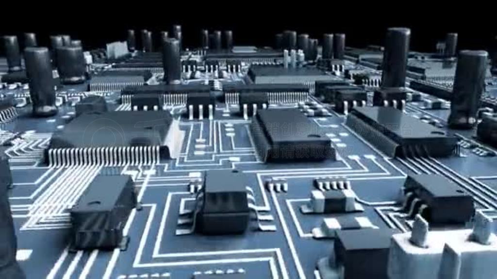 Modern electronic circuit board or mainboard with chips and microcircuits. High Technology 3d anima