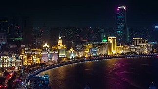 夜灯上海全景交通的<i>步</i><i>行</i>湾 时间流逝
