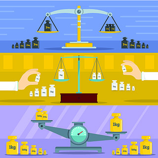 3 校準體重秤矢量橫幅水平概念的平面插圖 web.