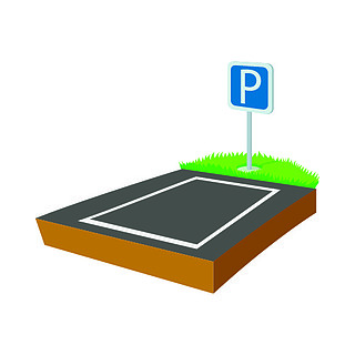 在白色背景上的卡通风格的停车场图标停车场图标,卡通风格