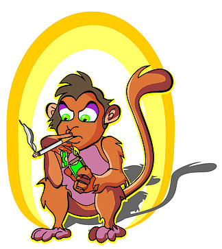 00猴子抽烟,拿着打火机和香烟棒,矢量图猴子抽烟,拿着打火机和香烟棒