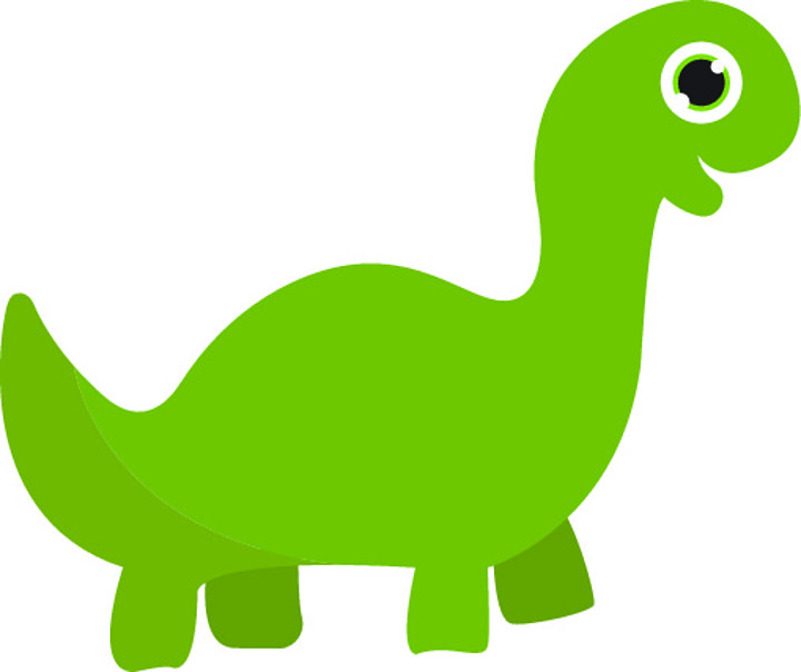 一个可爱的巨大的绿色恐龙矢量彩色绘图或说明