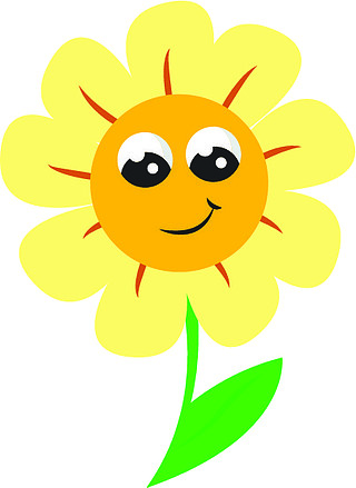 一朵微笑的向日葵,一个花头,外面有淡黄色的射线小花,棕色圆盘小花,茎