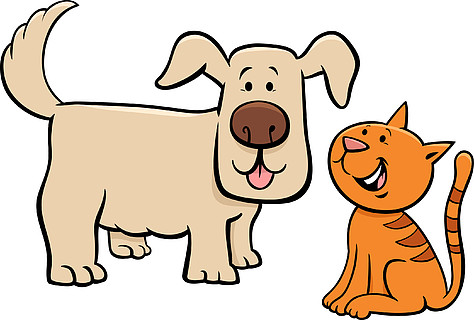 可爱的小狗和快乐的小猫宠物动物角色的卡通插图