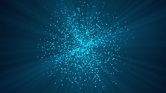 许多抽象的球状蓝色小粒子在空间中,计算机生成的抽象背景,3d 渲染