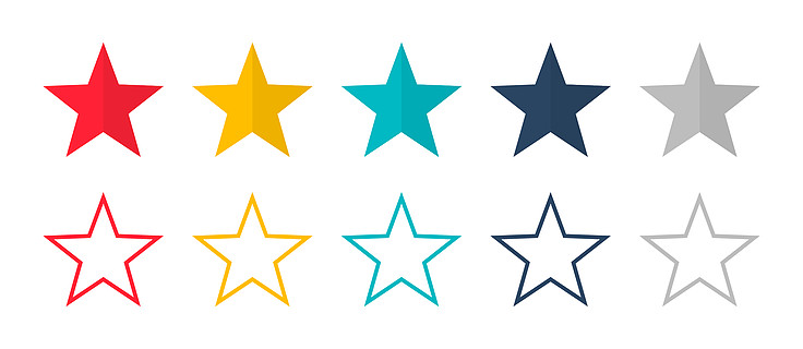 一组彩色星星符号或标志每股收益 10