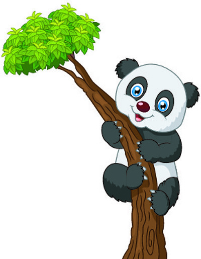 可爱的熊猫卡通爬树