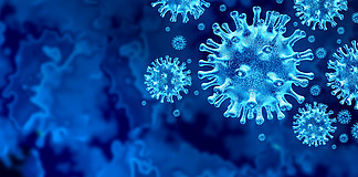 冠状病毒病毒爆发和冠状病毒流感背景作为危<i>险</i>流感病毒株病例作为大流行性医疗健康风<i>险</i>概念，以疾病细胞作为 3D 渲染