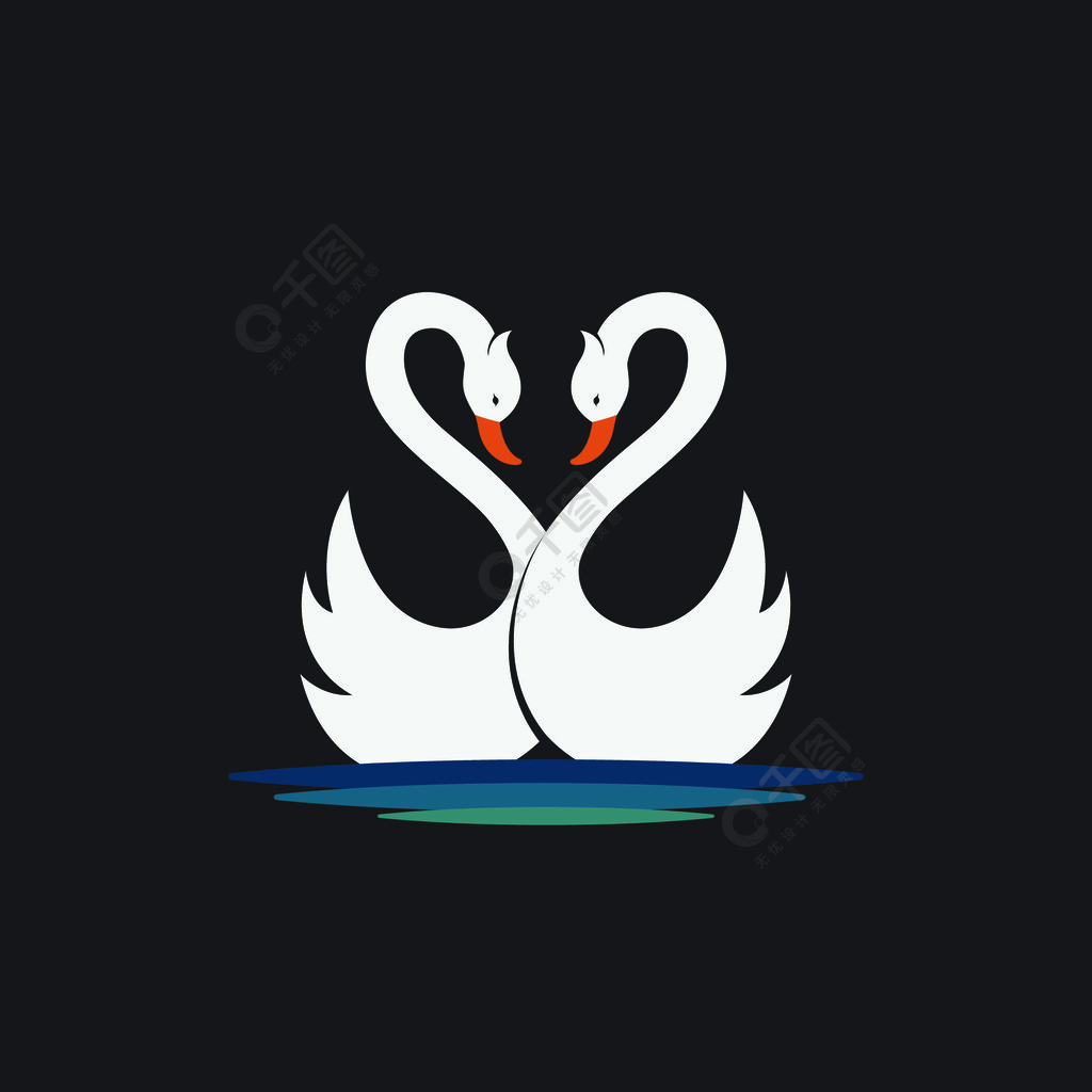 黑色背景上两只白天鹅设计的矢量野生动物鸟类易于编辑的分层矢量图