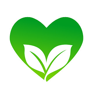 绿色矢量图标,带心形符号和两片叶子,生态概念,股票矢量图