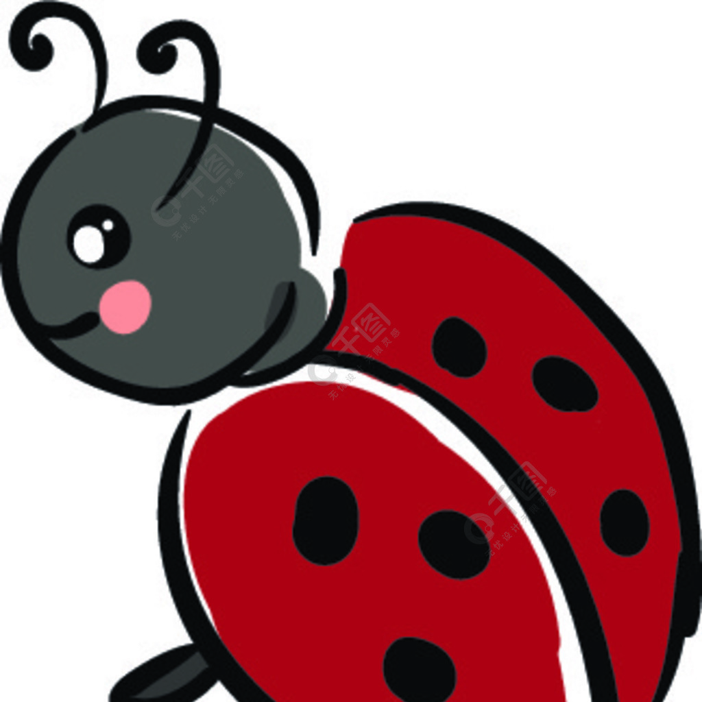 一种带有红色和黑色圆点翅膀矢量彩绘或插图的黑色小瓢虫
