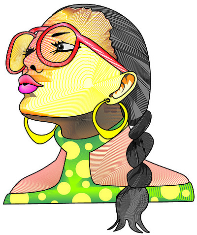 有创意的脸,戴眼镜的女人,马尾辫,耳环,矢量图