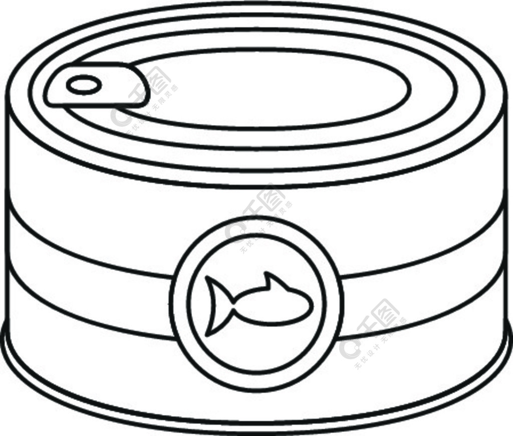 鱼罐头图标大纲鱼锡罐矢量图标用于在白色背景上隔离的网页设计鱼罐头