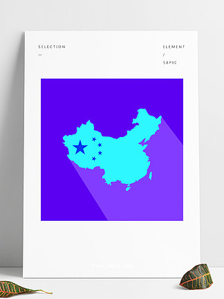 中国地图与国旗图标在绿色背景上的平面样式。带有国旗图标、平面样式的中国地图