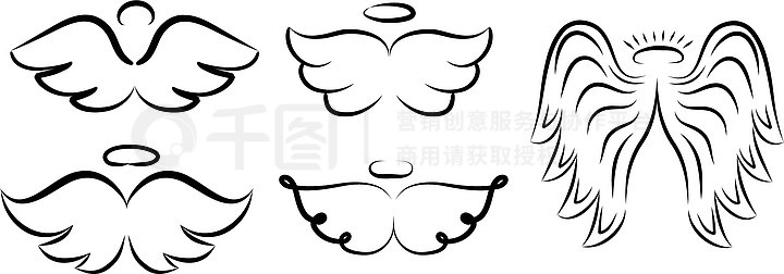 天使的翅膀画矢量图翅天使纹身图标带光晕的翼羽,艺术作品素描
