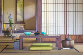 传统室内日式餐厅和其他房间。