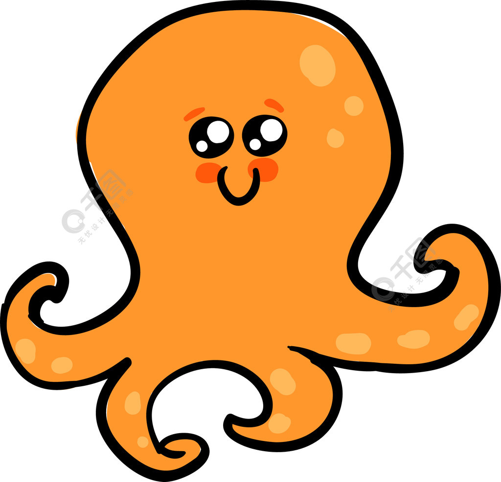 快乐橙色章鱼插图白色背景上的矢量