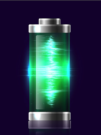 说明带电荷、共振的透明充电电池。您的创造力的向量元素。带电荷的插图透明充电电池