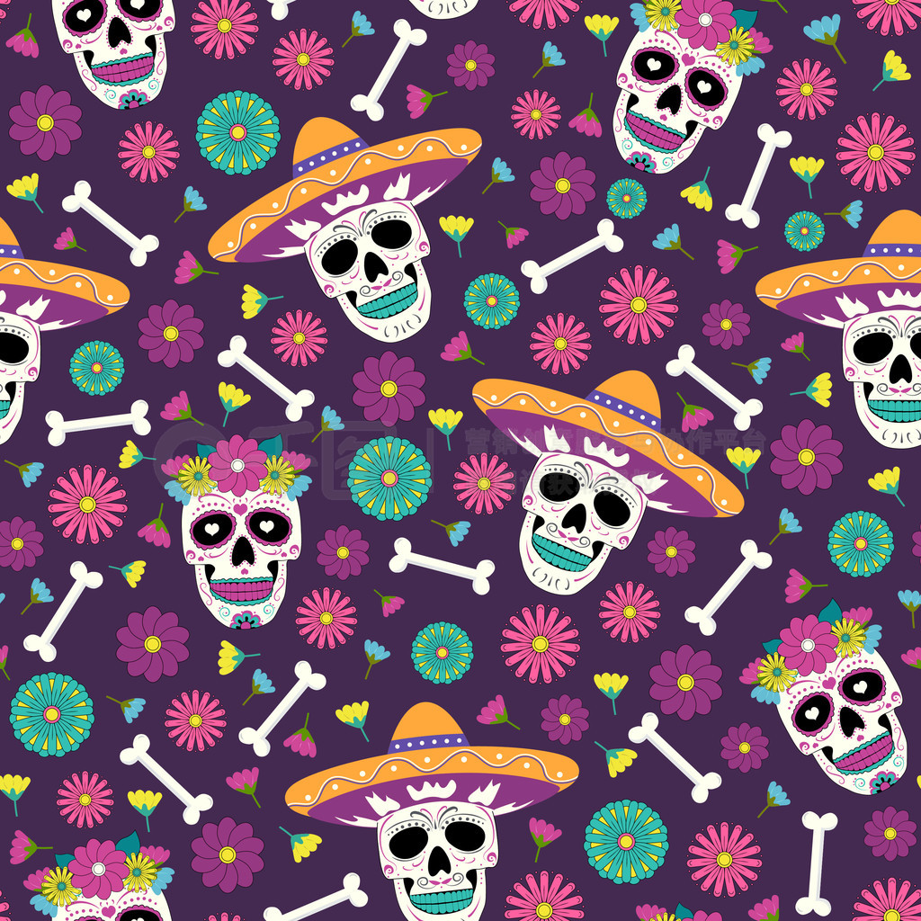 ͷ뻨װκɫϵĻ޷ͼ Dia De Los Muertos ףͼʥʸͼ