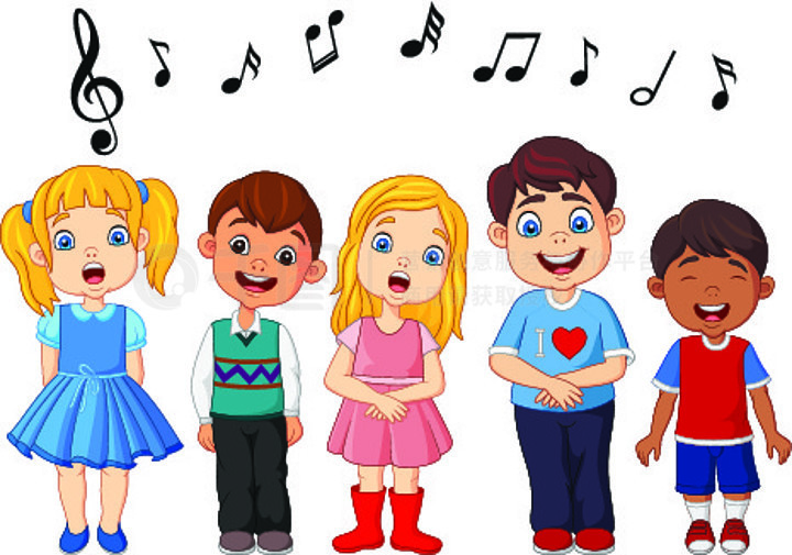 在学校合唱团唱歌的卡通儿童组