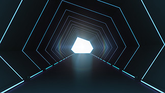 具有霓虹灯背景的未来主义建筑科幻<i>走</i><i>廊</i>和<i>走</i><i>廊</i>隧道内部，3D 渲染